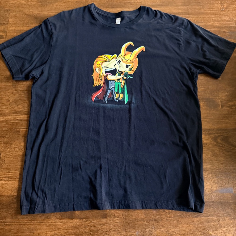Live and Tell Thor Loki Chibi Graphic Tee Black XL Marvel Fan Art T-Shirt